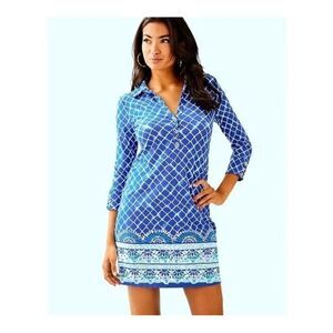 Lilly Pulitzer Blue Grotto Ansley‎ Dress UPF 50+ Sun Protection Long Sleeve S